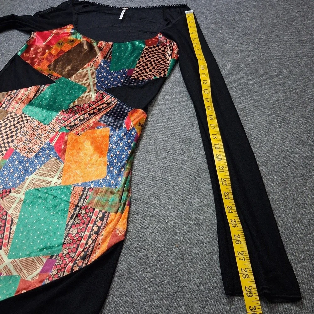 Free People Parker Patchwork Maxi Dress Sz L Sheer Back Velvet Boho Chic